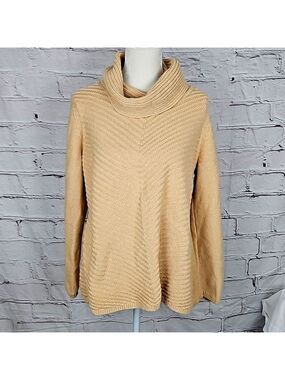 Valerie Stevens Tan & Gold Long Cowl Sweater XL VGUC